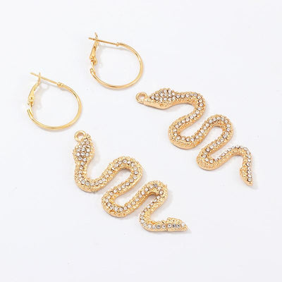 Snake-Shaped Diamond Hoop Earrings Set - Creative Fashion Jewelry