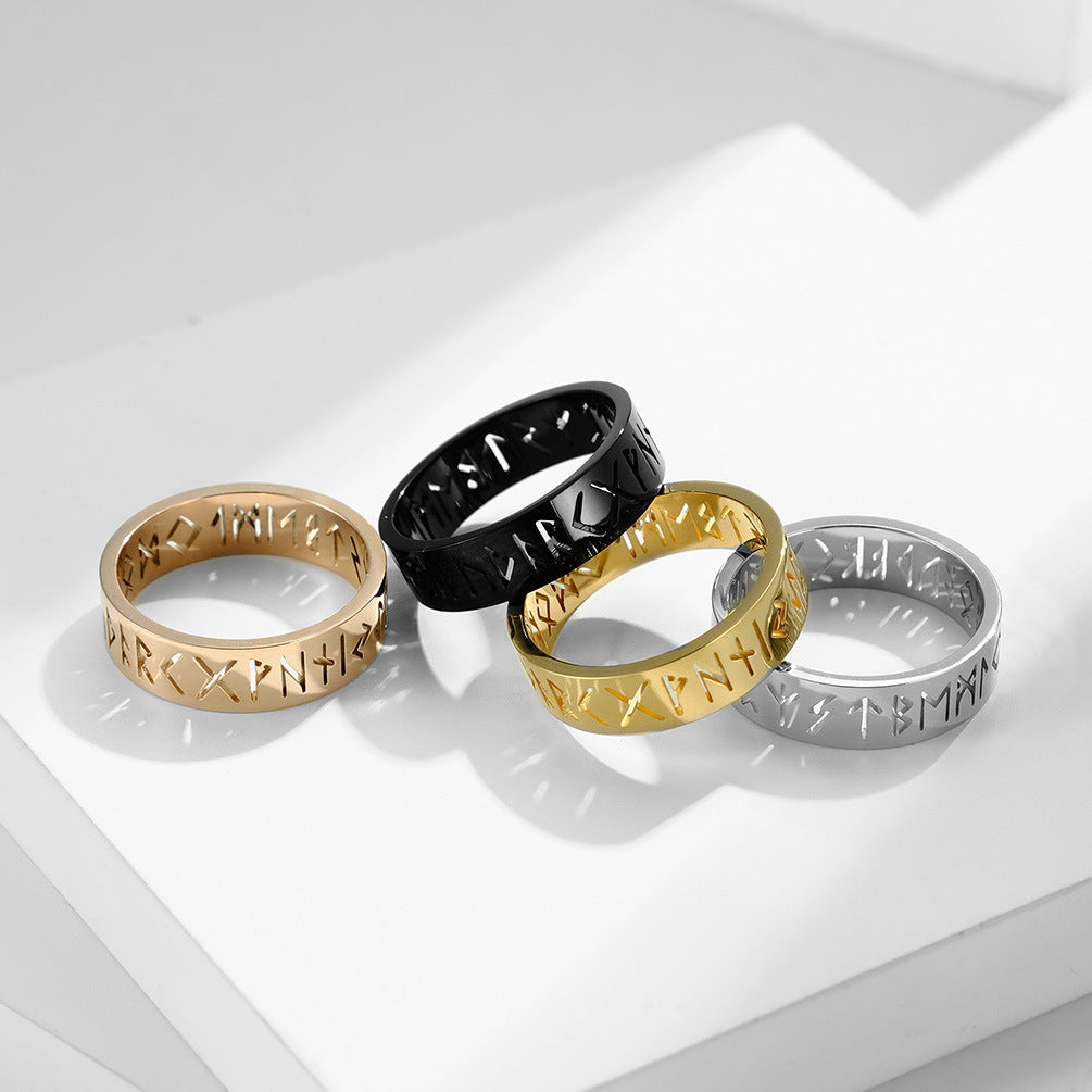Nordic Rune Stainless Steel Ring for Men and Women