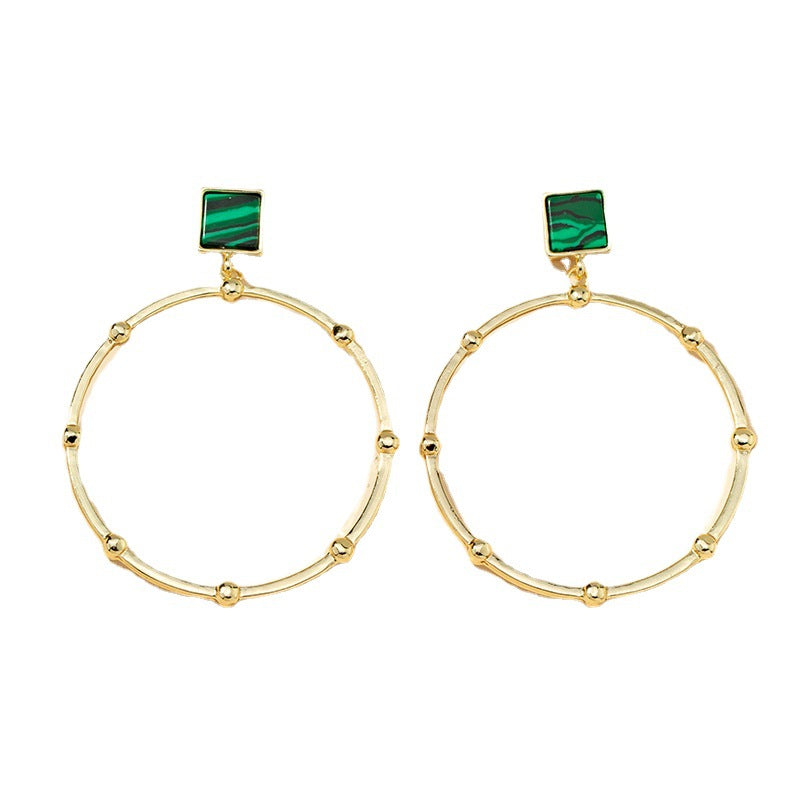 New Fashion Geometric Turquoise Metal Hoop Earrings