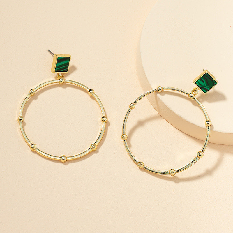 New Fashion Geometric Turquoise Metal Hoop Earrings