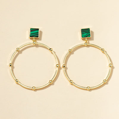 New Fashion Geometric Turquoise Metal Hoop Earrings