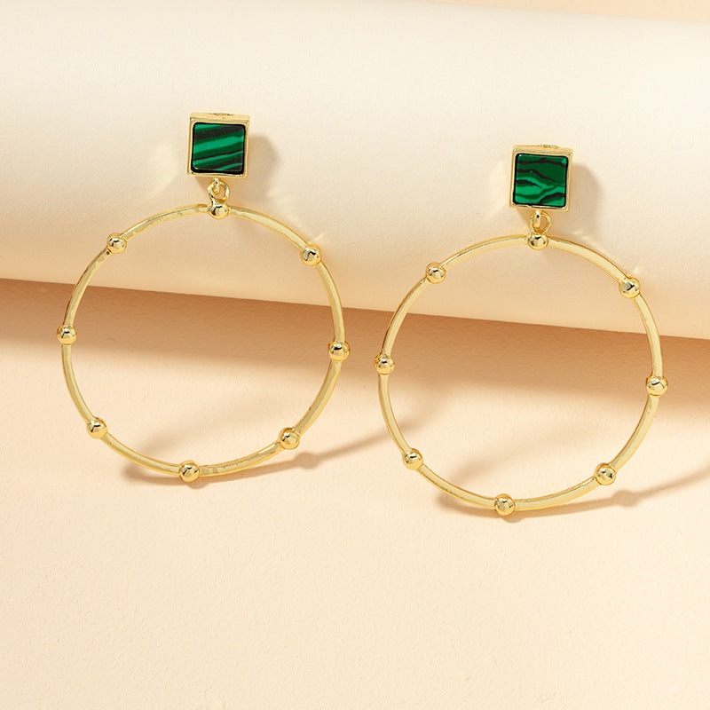 New Fashion Geometric Turquoise Metal Hoop Earrings