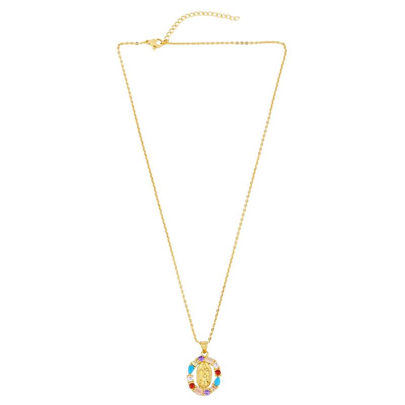 Virgin Mary Heart Shaped Geometric Pendant Necklace with Colorful Zircon Stones