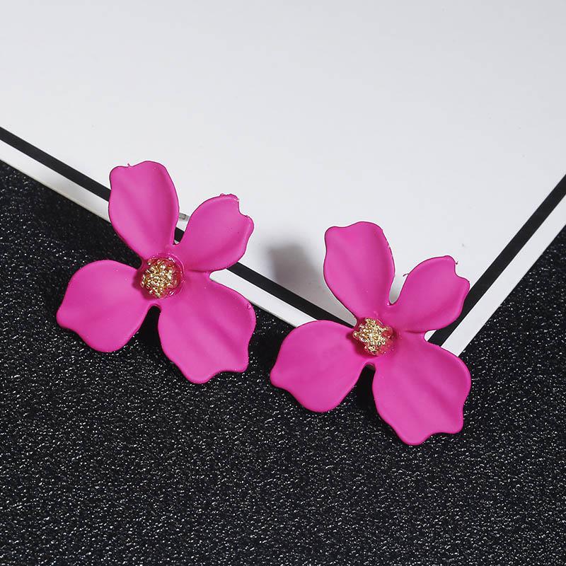 Floral Alloy Earrings with Painted Petals - 5 Colors