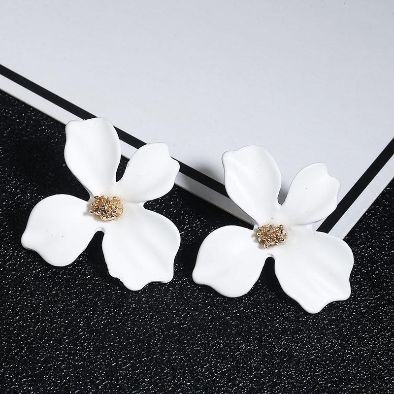 Floral Alloy Earrings with Painted Petals - 5 Colors