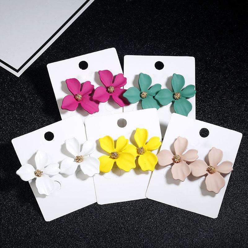 Floral Alloy Earrings with Painted Petals - 5 Colors