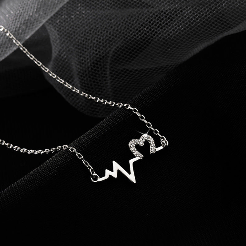 New Diamond Heartbeat Pendant Necklace for Women