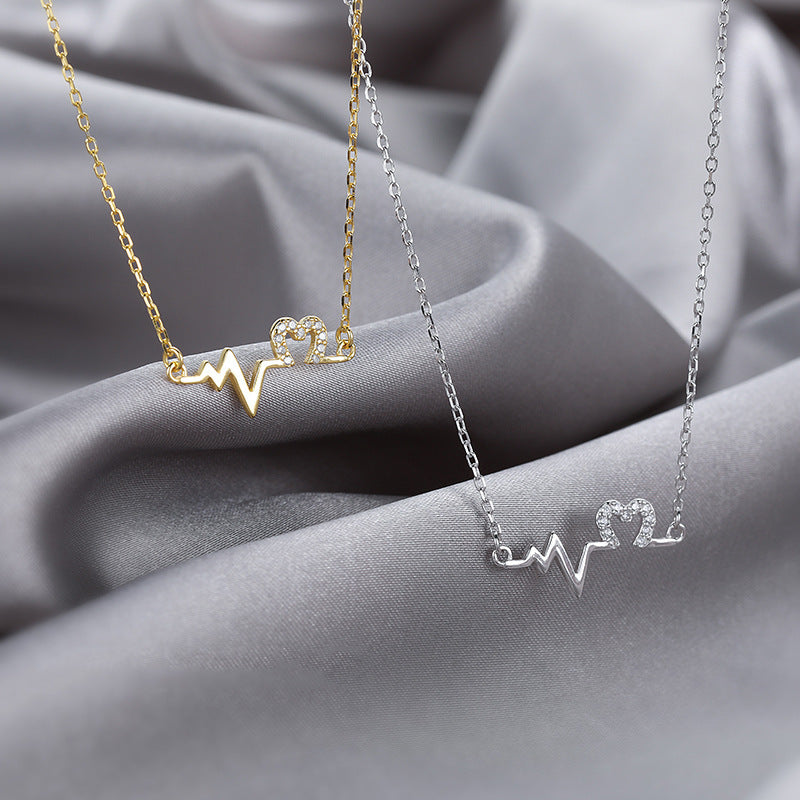 New Diamond Heartbeat Pendant Necklace for Women