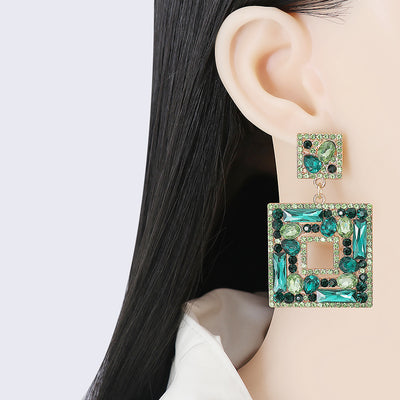 Geometric Colorful Diamond Square Hollow Statement Earrings