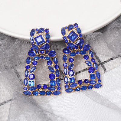 Geometric Diamond-Studded Hollow Drop Earrings