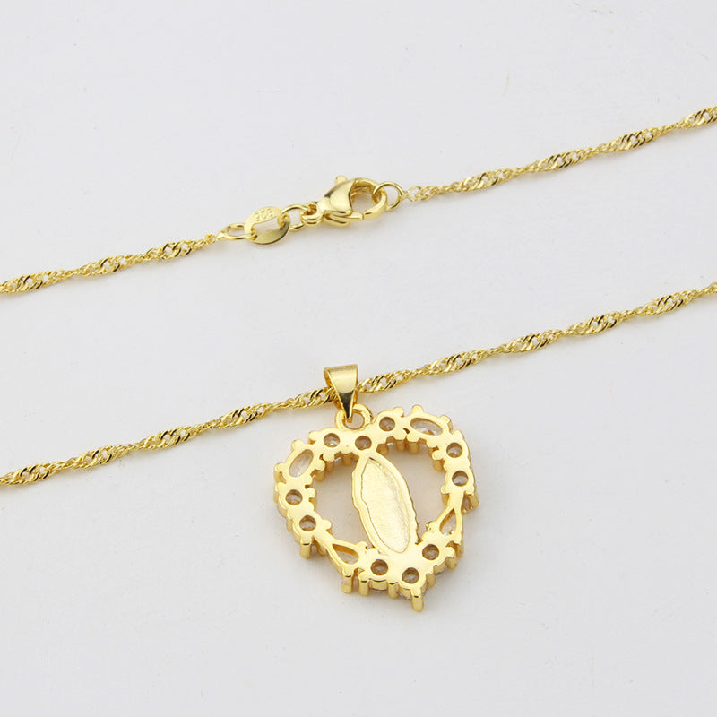 Heart-shaped Diamond Virgin Mary Gold-plated Copper Necklace