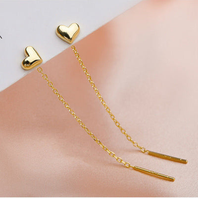 Heart-Shaped Tassel Titanium Steel Earrings with S925 Silver Needle