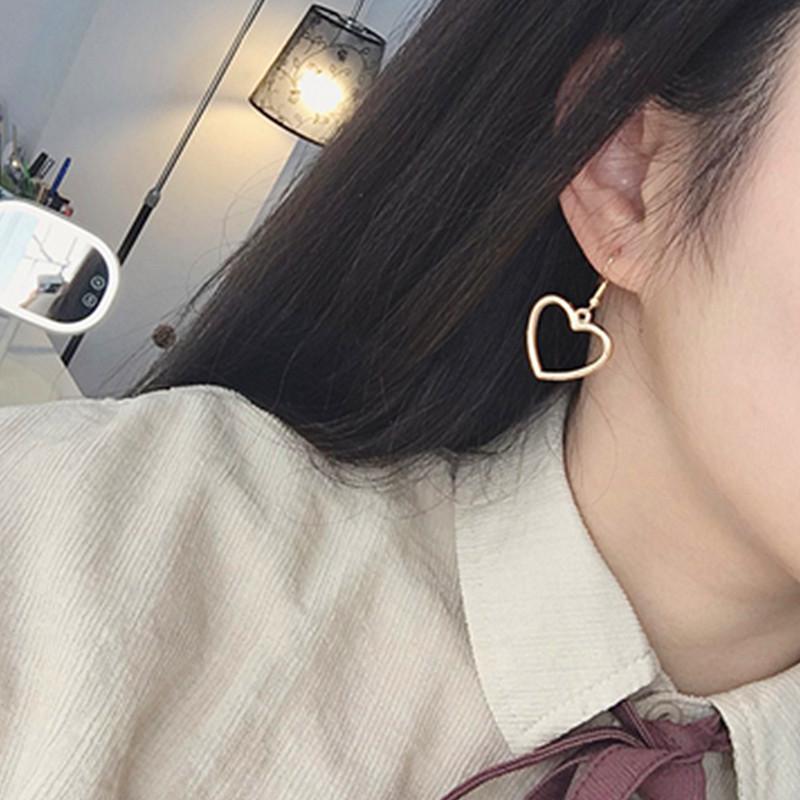 Geometric Heart Hollow Alloy Earrings - Sweet Harajuku Style Gold Dangle Jewelry