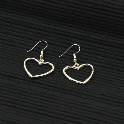 Geometric Heart Hollow Alloy Earrings - Sweet Harajuku Style Gold Dangle Jewelry