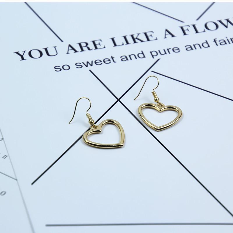 Geometric Heart Hollow Alloy Earrings - Sweet Harajuku Style Gold Dangle Jewelry