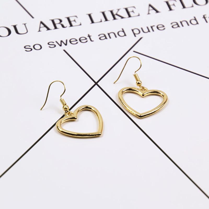 Geometric Heart Hollow Alloy Earrings - Sweet Harajuku Style Gold Dangle Jewelry