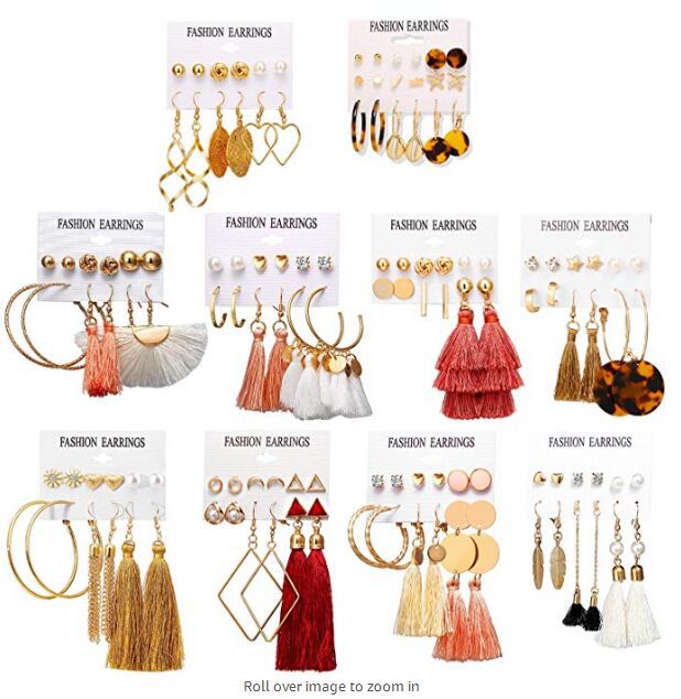 Bohemian Moon Triangle Tassel Earrings Set - 6 Pairs Fashion Statement Jewelry