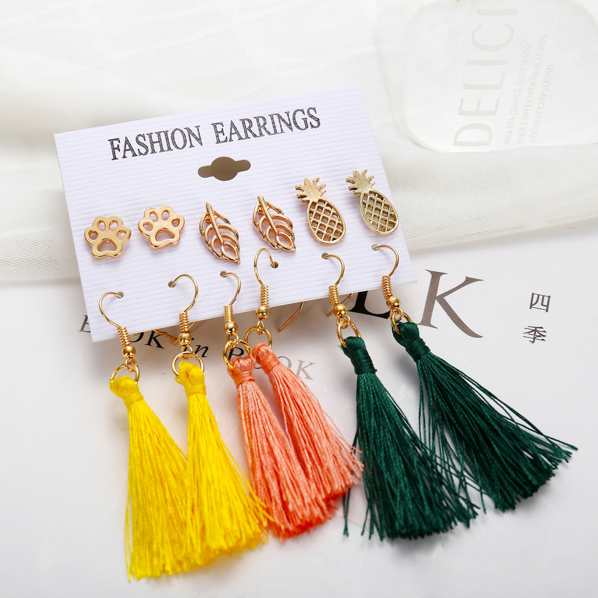 Bohemian Moon Triangle Tassel Earrings Set - 6 Pairs Fashion Statement Jewelry