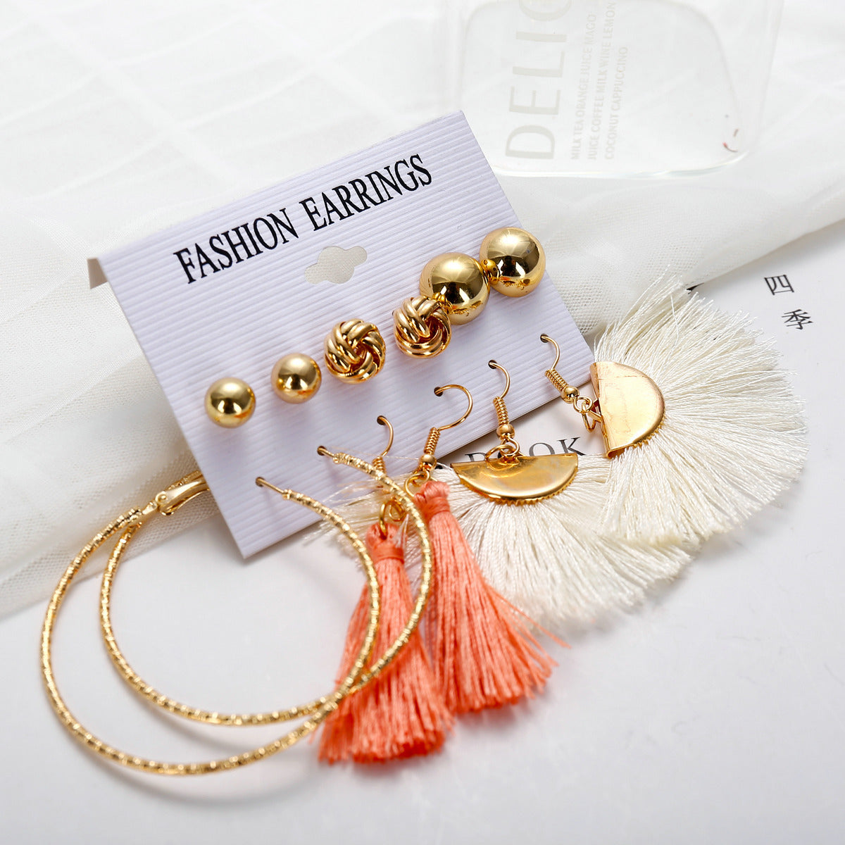 Bohemian Moon Triangle Tassel Earrings Set - 6 Pairs Fashion Statement Jewelry