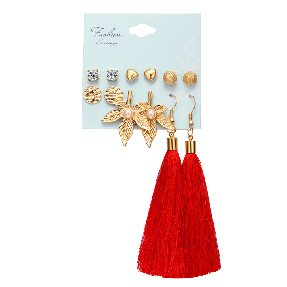 Bohemian Moon Triangle Tassel Earrings Set - 6 Pairs Fashion Statement Jewelry
