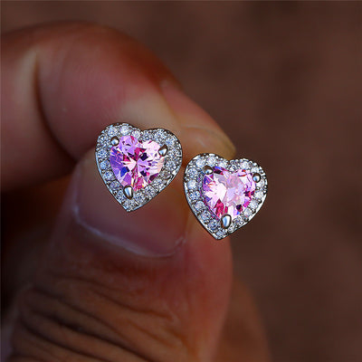 Heart-Shaped Zircon Copper Stud Earrings for Women