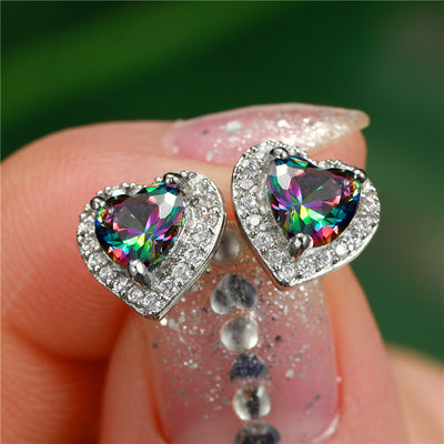Heart-Shaped Zircon Copper Stud Earrings for Women