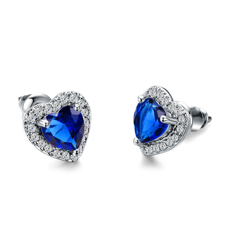 Heart-Shaped Zircon Copper Stud Earrings for Women