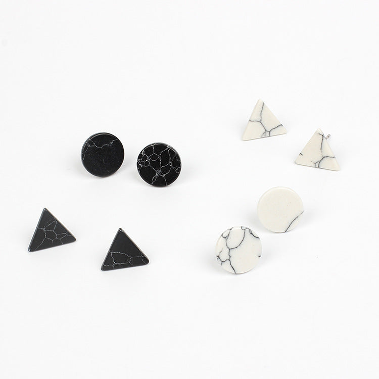 Korean Minimalist Marble Black & White Turquoise Geometric Earrings for Women