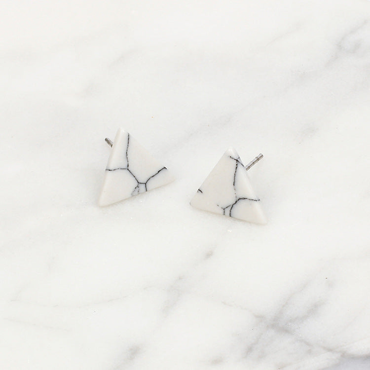 Korean Minimalist Marble Black & White Turquoise Geometric Earrings for Women