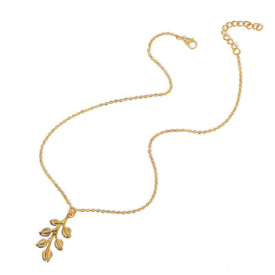 Vintage Leaf Pendant Long Necklace for Women
