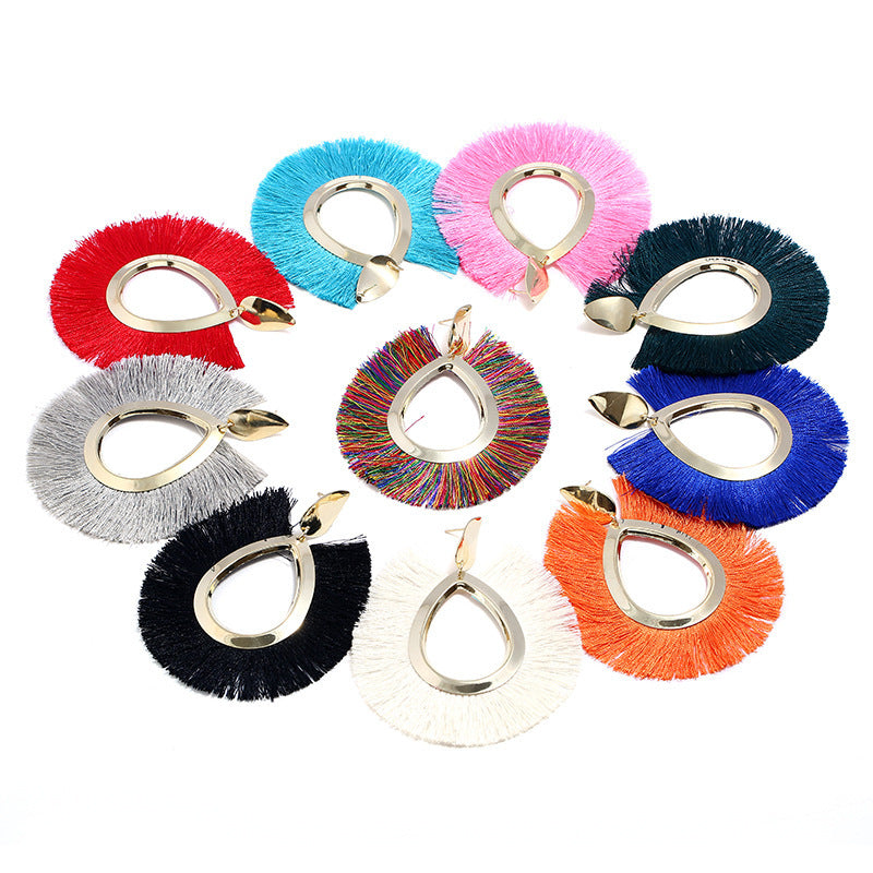 Leaf Tassel Retro Water Drop Fan-shaped Earrings - Autumn Fashion Jewelry
