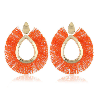 Leaf Tassel Retro Water Drop Fan-shaped Earrings - Autumn Fashion Jewelry