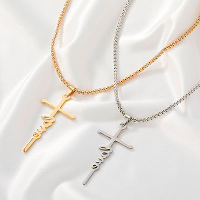 Cross Pendant Stainless Steel Letter Necklace - Punk Style Choker for Women