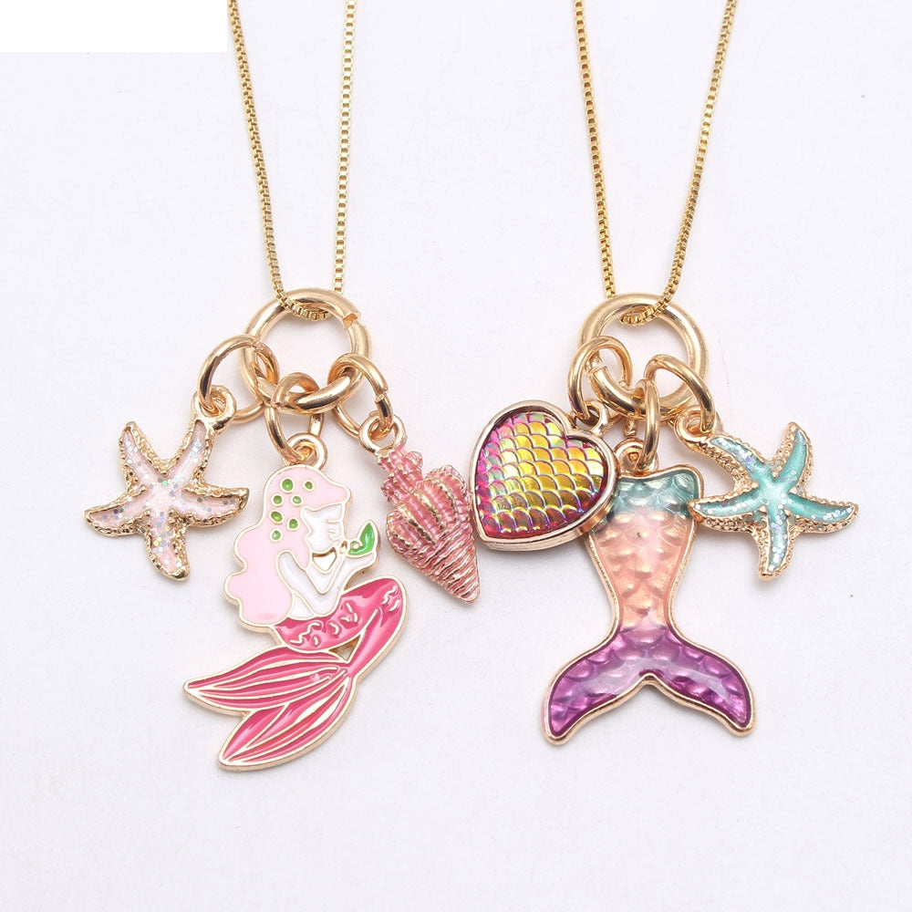 New Enamel Mermaid Pendant Box Chain Necklace for Children
