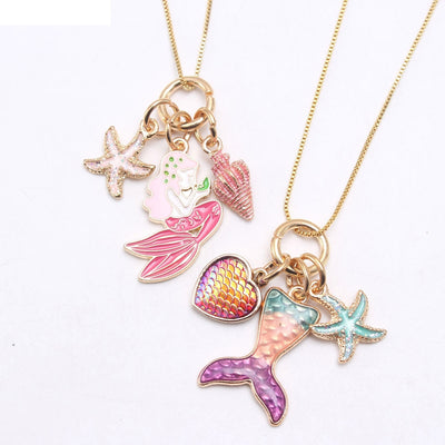New Enamel Mermaid Pendant Box Chain Necklace for Children