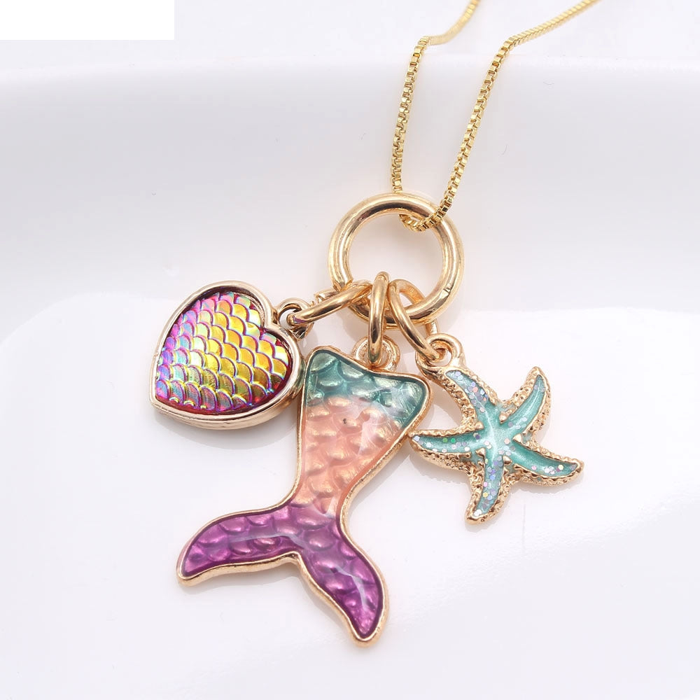 New Enamel Mermaid Pendant Box Chain Necklace for Children
