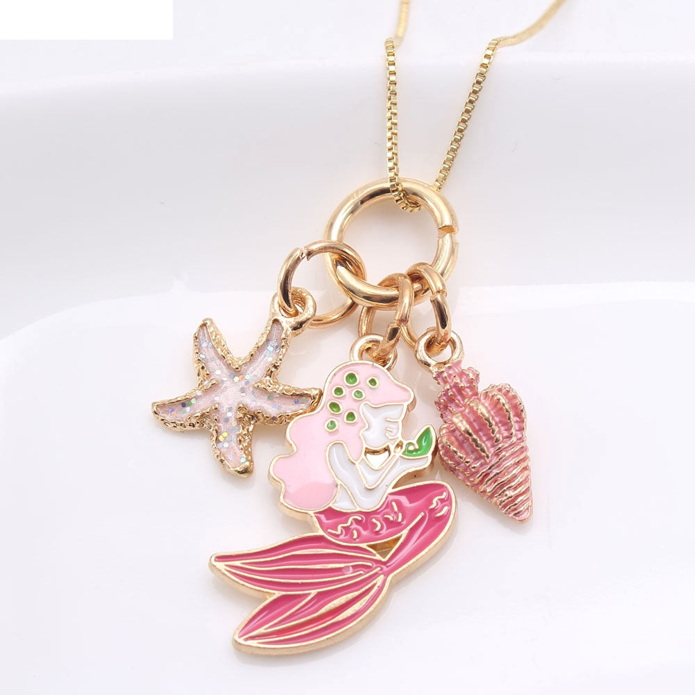 New Enamel Mermaid Pendant Box Chain Necklace for Children