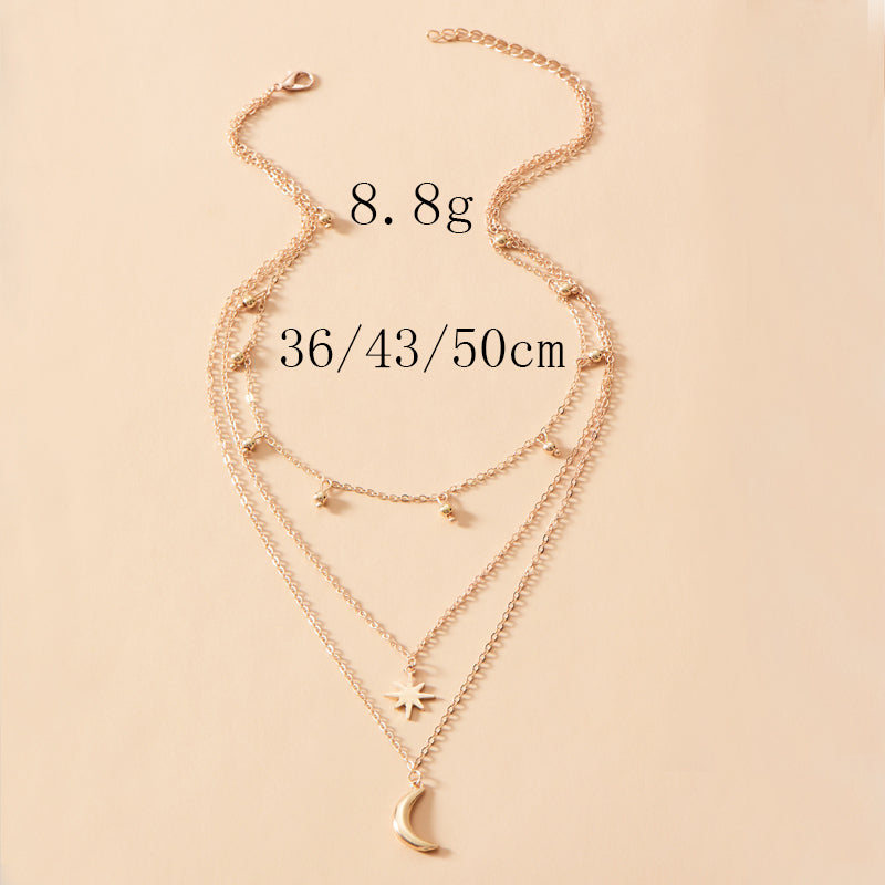 New Moon Gold Plated Star and Moon Layered Necklace for Women