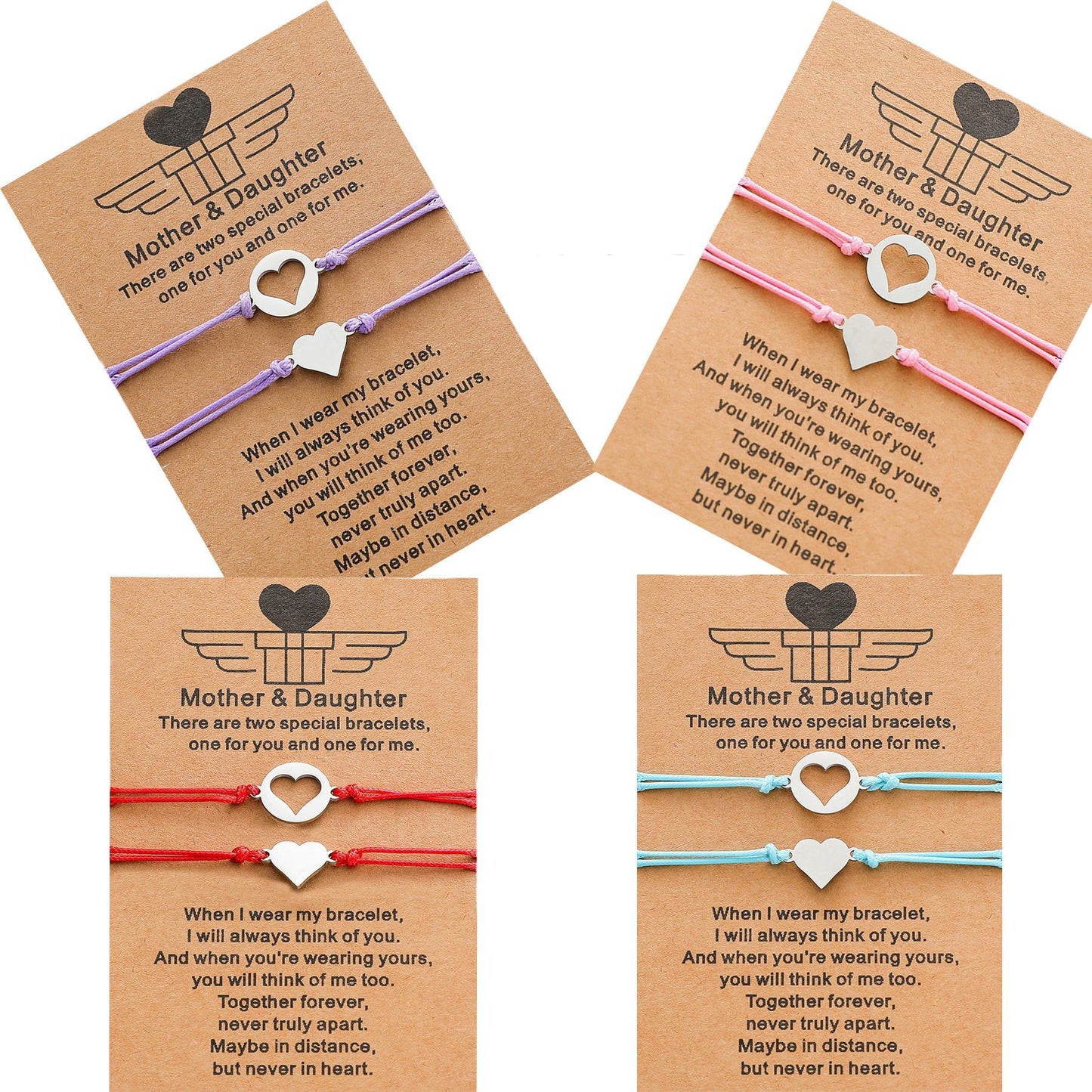 Mother-Daughter Stainless Steel Heart Bracelet - Warm Color Braided Design