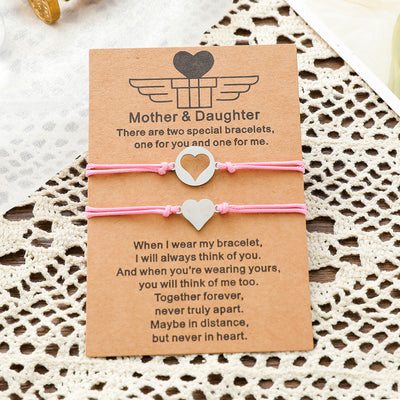 Mother-Daughter Stainless Steel Heart Bracelet - Warm Color Braided Design