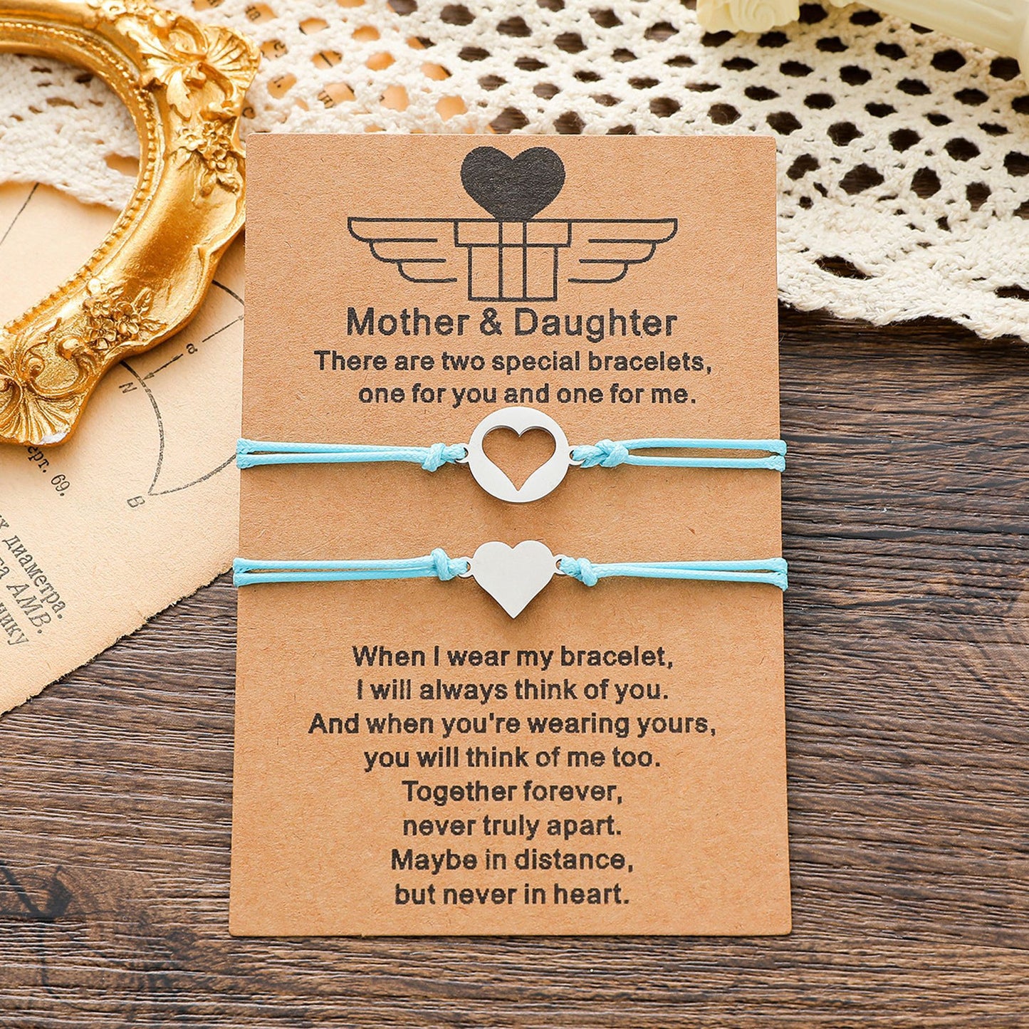 Mother-Daughter Stainless Steel Heart Bracelet - Warm Color Braided Design