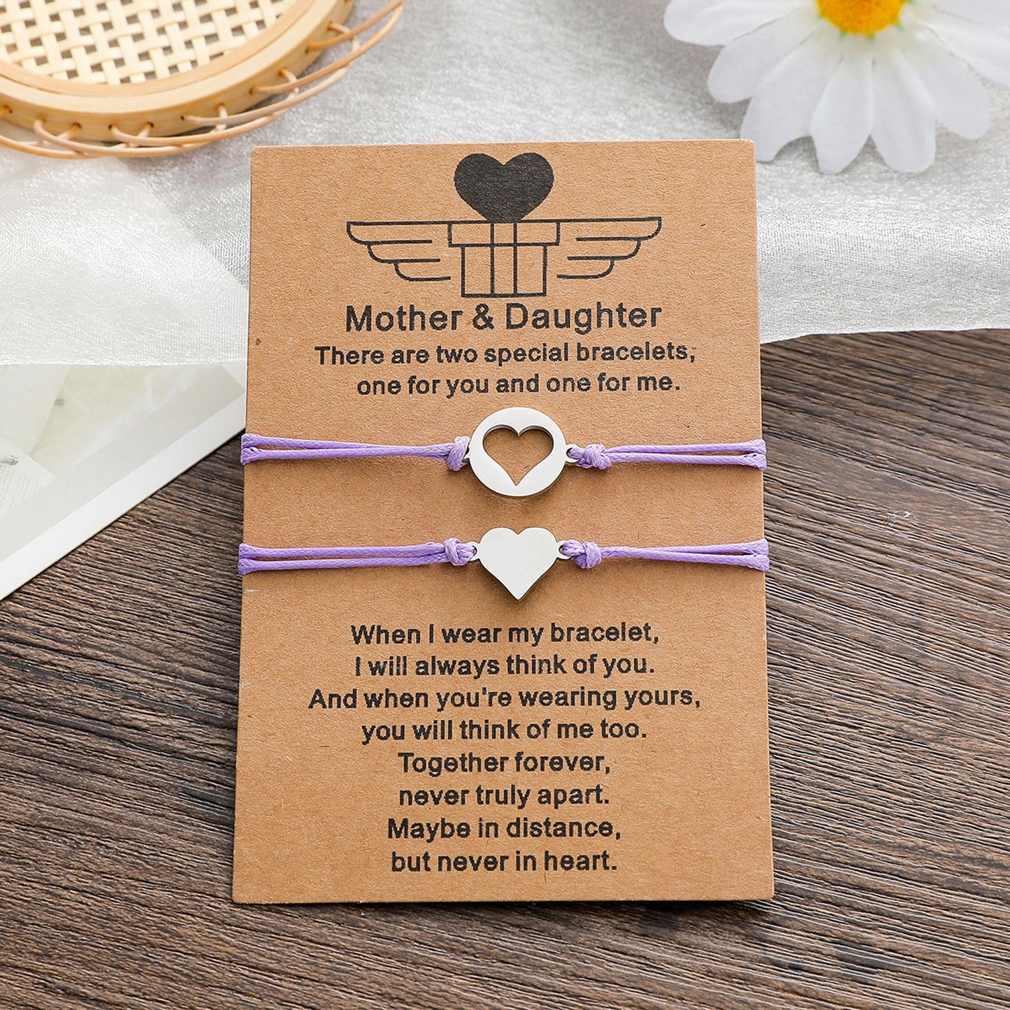 Mother-Daughter Stainless Steel Heart Bracelet - Warm Color Braided Design