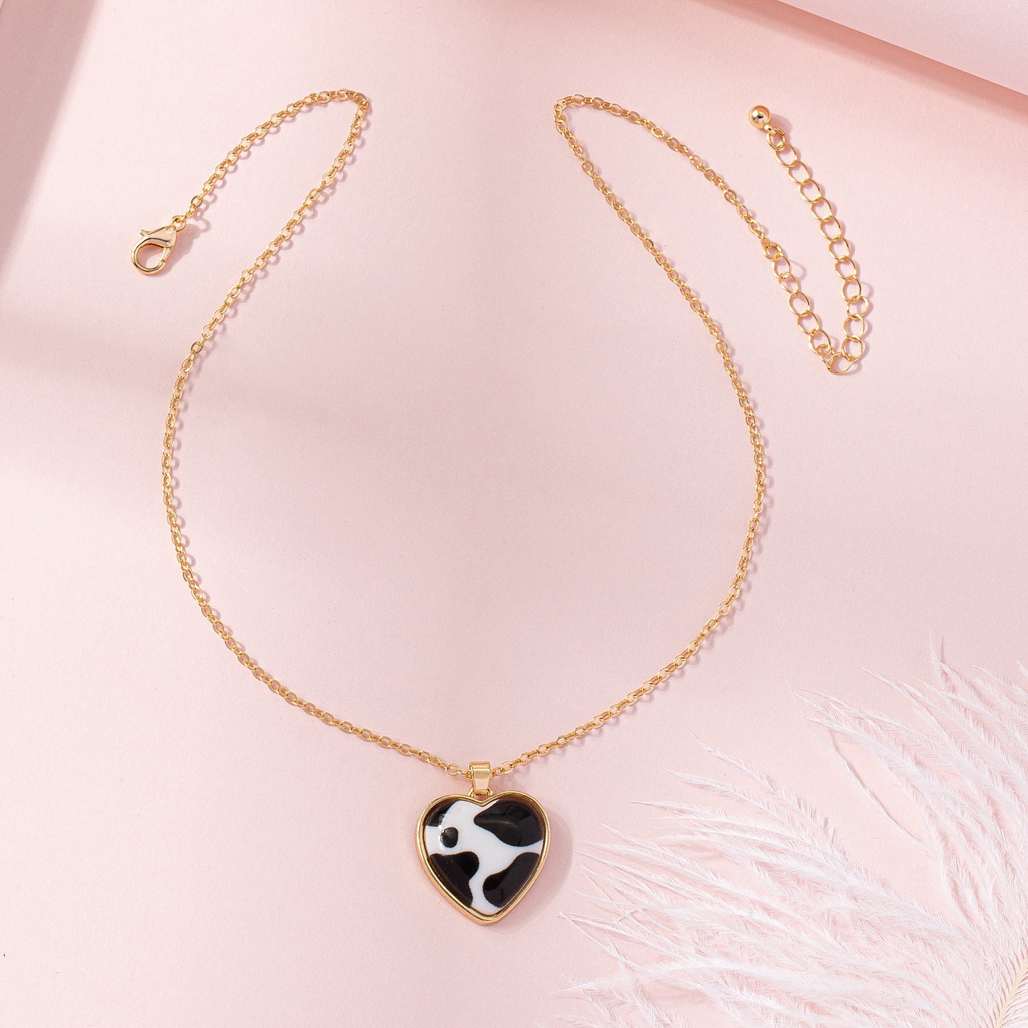 Checkerboard Heart Leopard Alloy Necklace