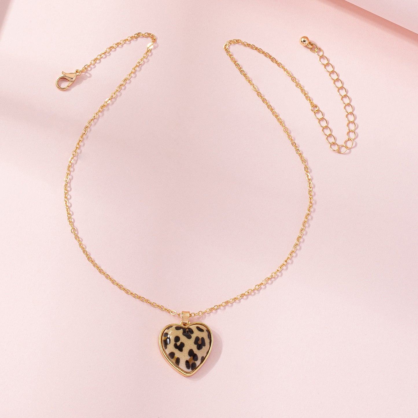 Checkerboard Heart Leopard Alloy Necklace