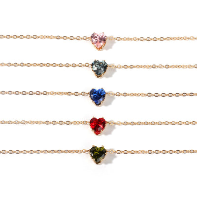 Simple Alloy Crystal Heart Necklace - Colorful Zircon Clavicle Chain
