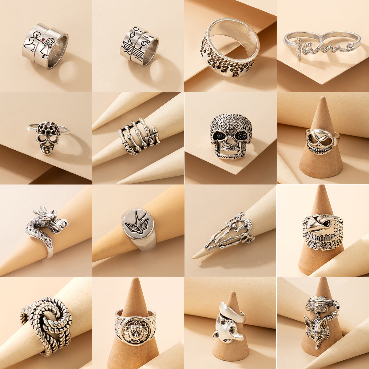 Punk Halloween Skull Zodiac Geometric Metal Ring
