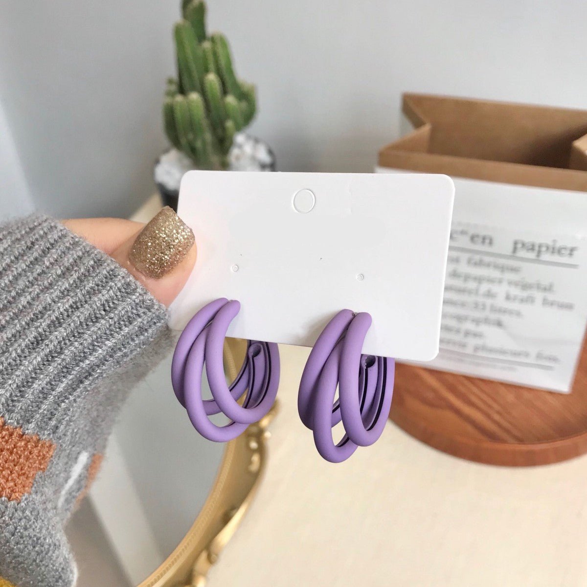 Purple Multi-layer Hoop Earrings with S925 Silver Pin