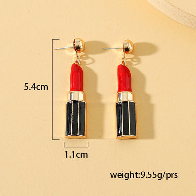 Red Lipstick Alloy Earrings with S925 Silver Needle - Unique Design for Women