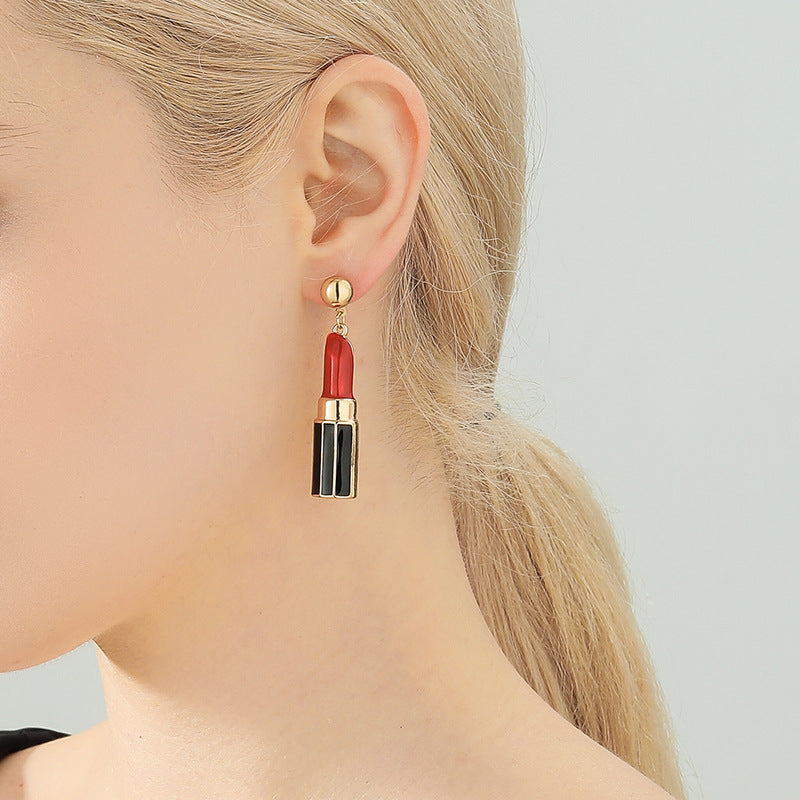 Red Lipstick Alloy Earrings with S925 Silver Needle - Unique Design for Women