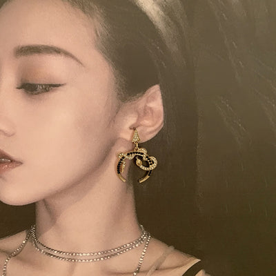Retro Coiled Snake Alloy Diamond Earrings